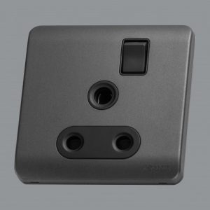 Orange Single Switched Socket Outlet 15A Gun Metallic